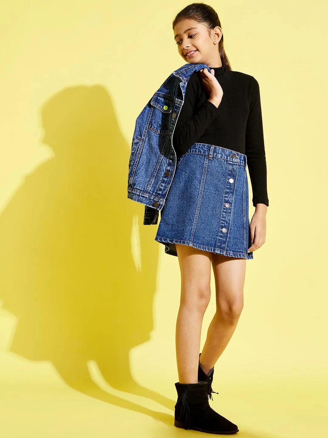 Girls Blue Front Button Denim Mini Skirt - Lyush Kids