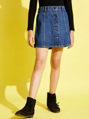 Girls Blue Front Button Denim Mini Skirt - Lyush Kids