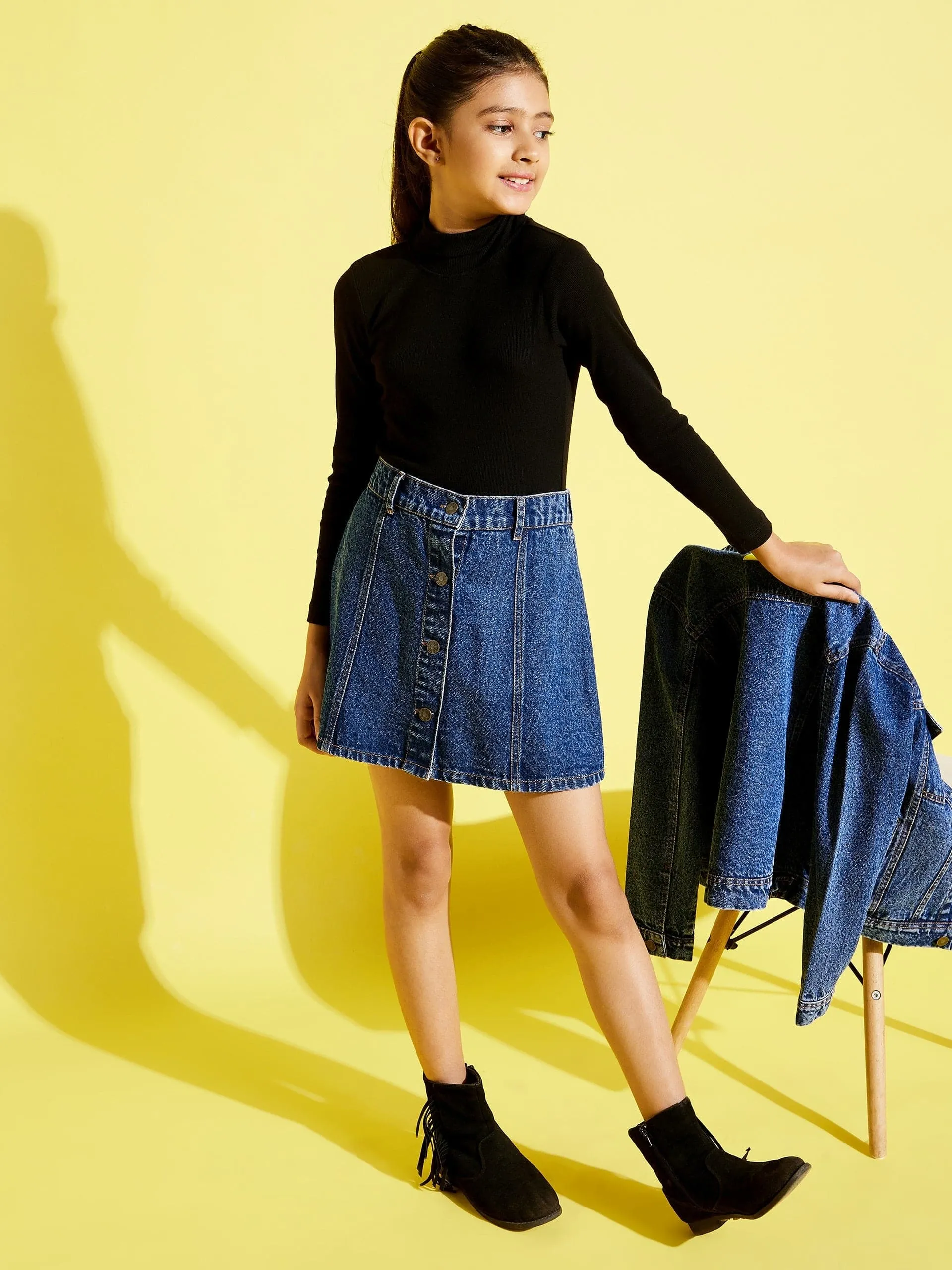 Girls Blue Front Button Denim Mini Skirt - Lyush Kids