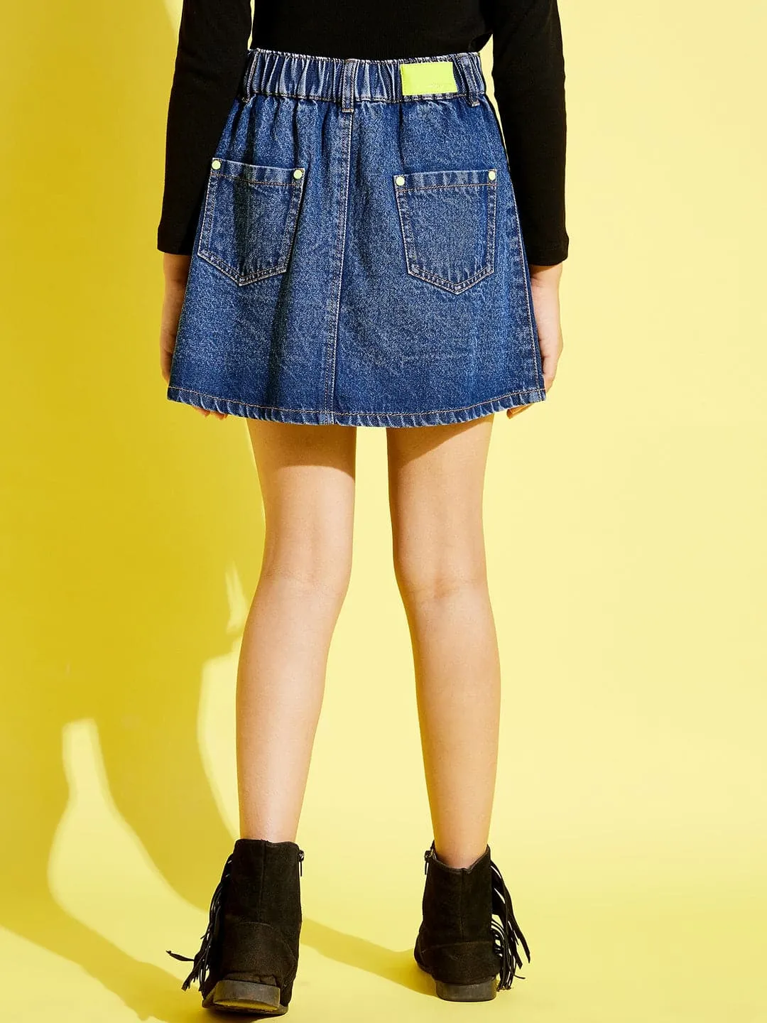 Girls Blue Front Button Denim Mini Skirt - Lyush Kids