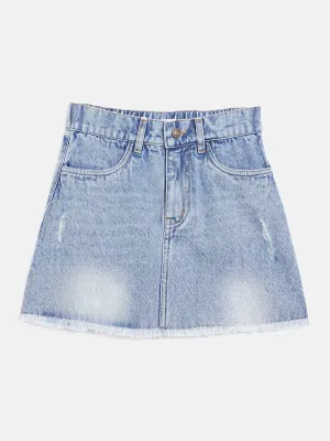Girls Blue Raw Hem Denim Mini Skirt - Lyush Kids