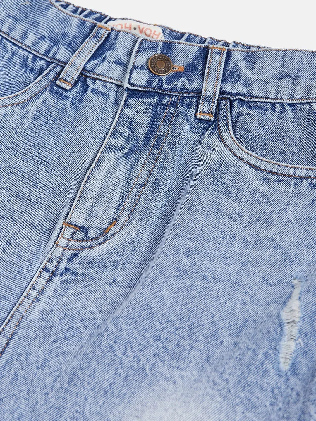 Girls Blue Raw Hem Denim Mini Skirt - Lyush Kids