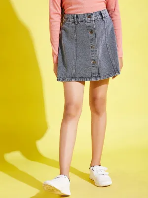Girls Grey Acid Wash Front Button Denim Mini Skirt - Lyush Kids