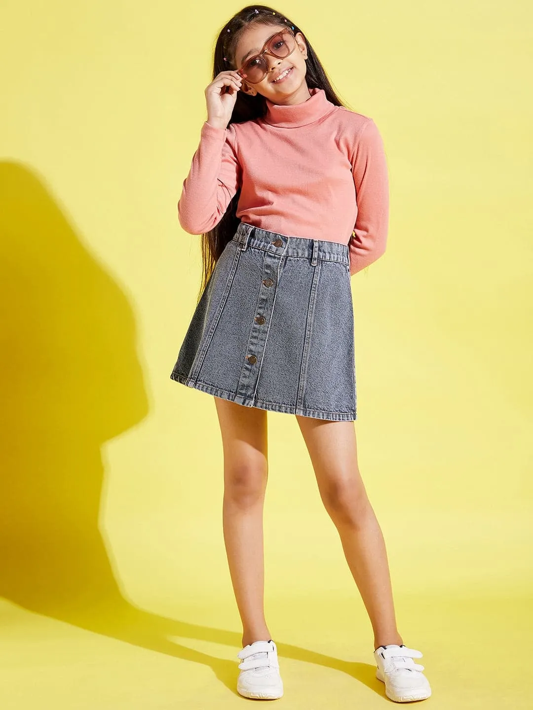 Girls Grey Acid Wash Front Button Denim Mini Skirt - Lyush Kids