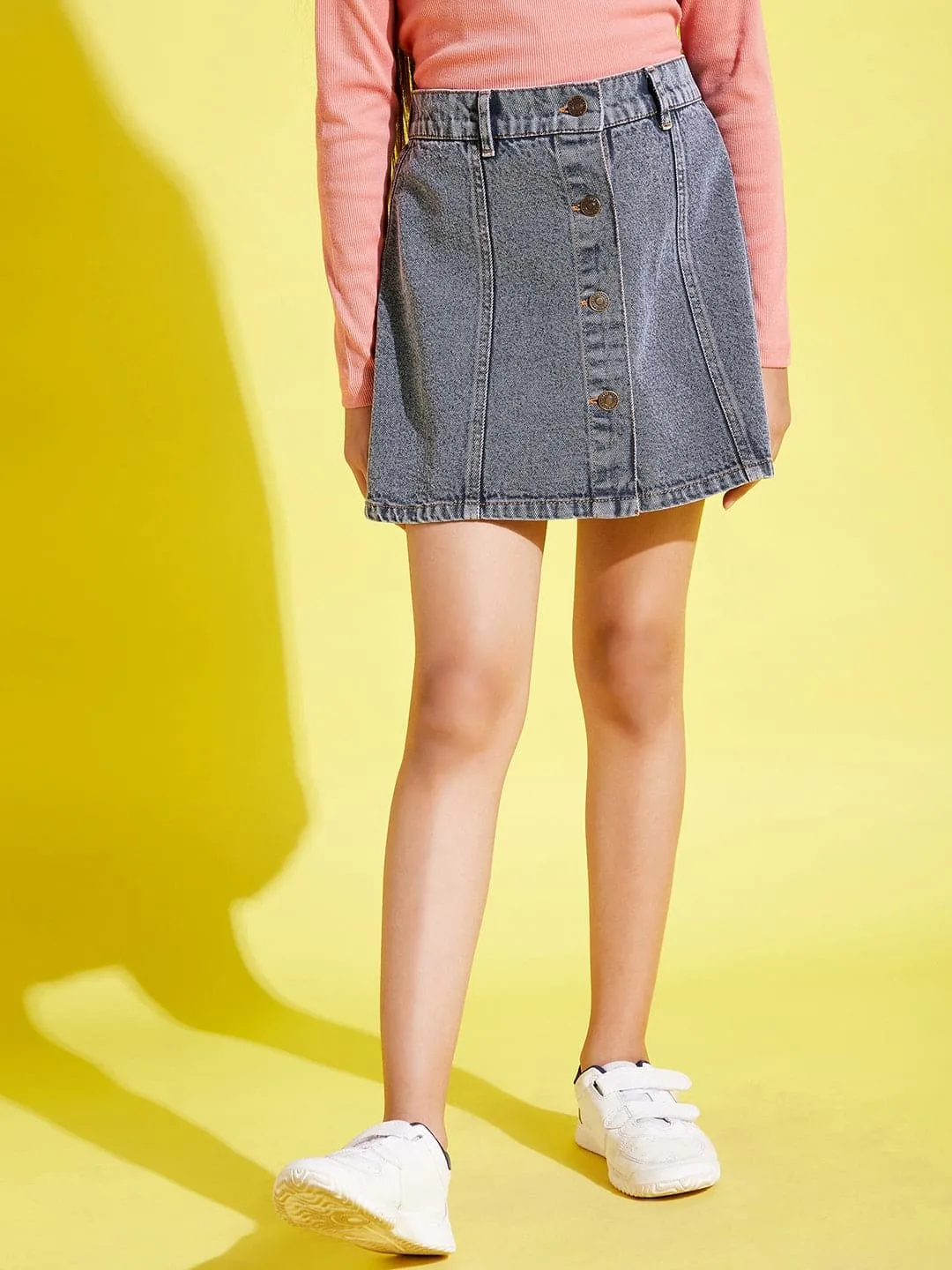 Girls Grey Acid Wash Front Button Denim Mini Skirt - Lyush Kids