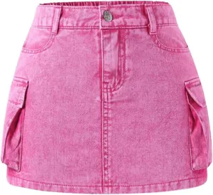 GORGLITTER Girl's Jean Skirt High Waisted Denim Skirt Y2k A-Line Short Mini Skirt with Pockets