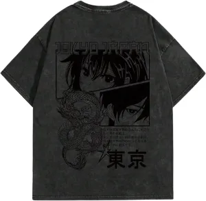 GORGLITTER Men's Dragon Graphic Washed T Shirt Oversized Short Sleeve Crewneck Tee Top