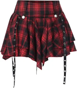 Goth Skirt Gothic Plaid Pleated Skirts Sexy High Waist Punk Skirt for Women Grunge Mini Red Skater Skirts