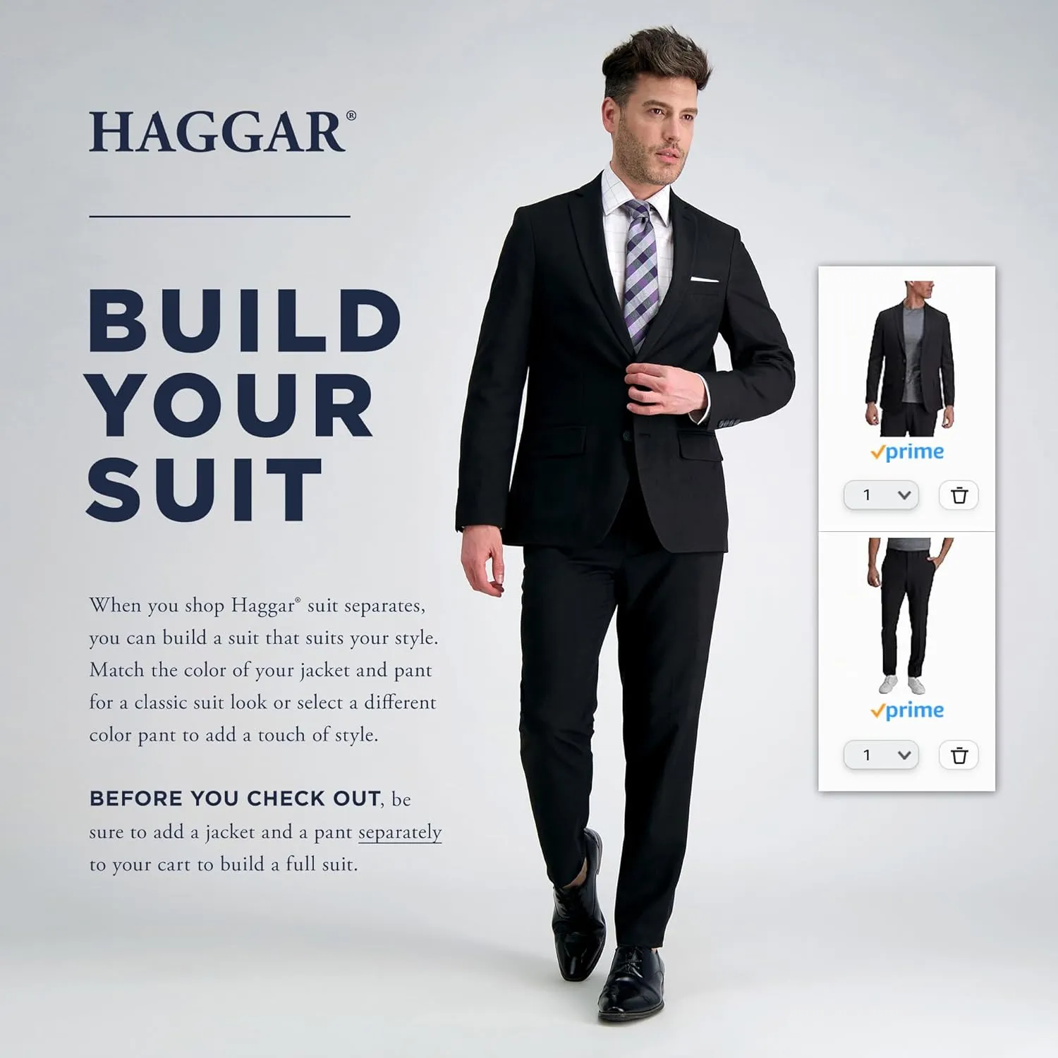Haggar Men's Classic Fit Sharkskin Suit Seperates-Pant and Jacket