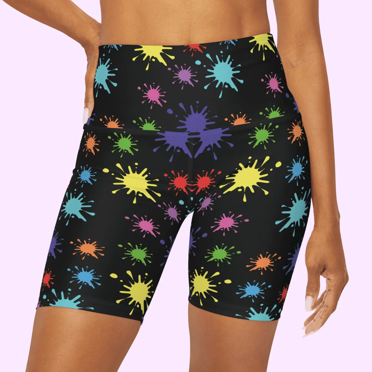 High Waisted Yoga Shorts Paint Splash