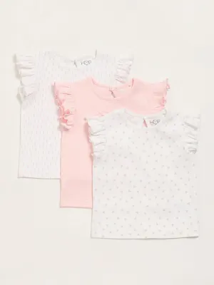 HOP Baby Multicolour Printed Ruffled Sleeve T-Shirt - Pack of 3