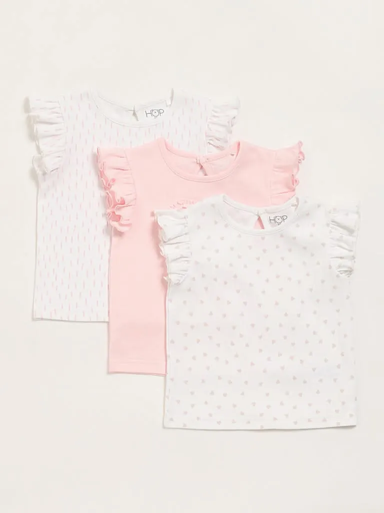 HOP Baby Multicolour Printed Ruffled Sleeve T-Shirt - Pack of 3
