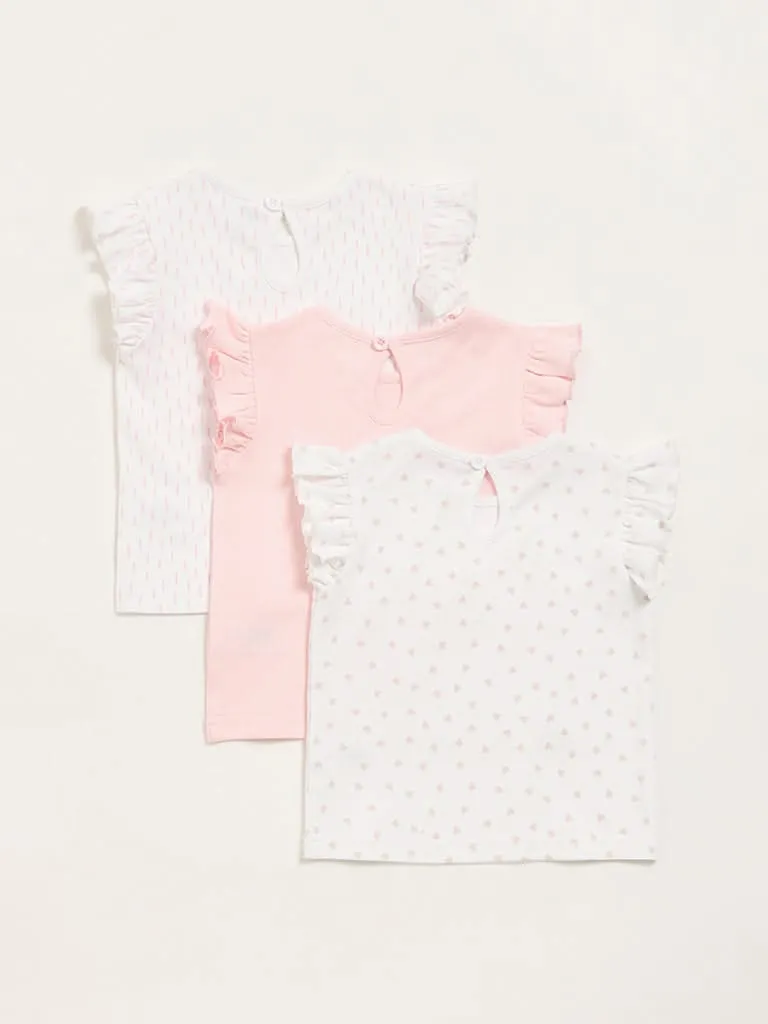 HOP Baby Multicolour Printed Ruffled Sleeve T-Shirt - Pack of 3