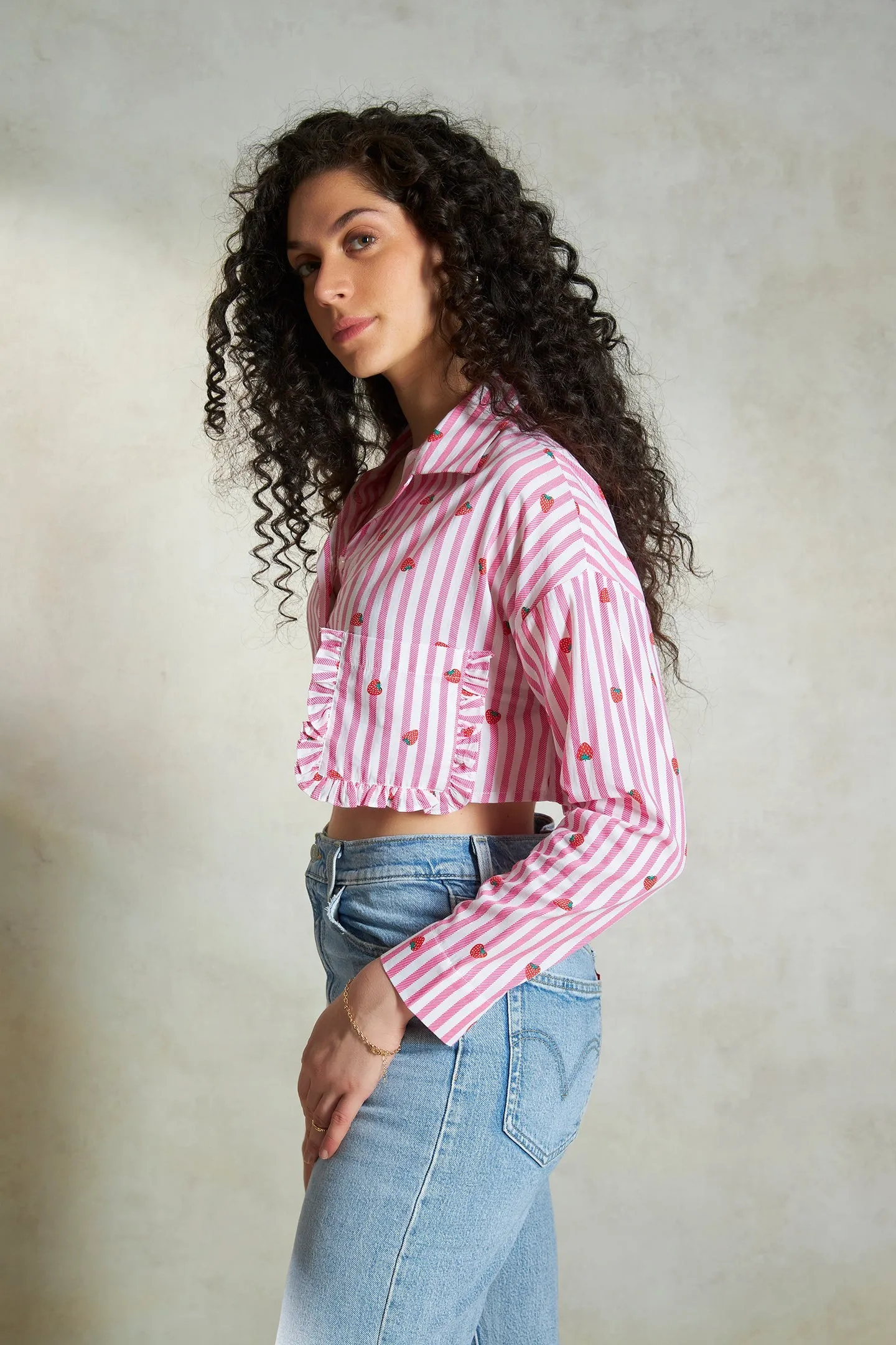 Iris|Striped Cropped Shirt