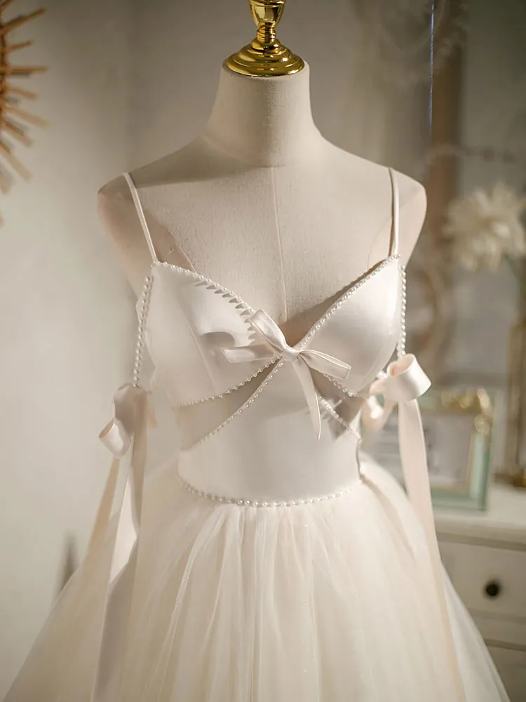 Light Champagne V neck Tulle Short Prom Dress, Tulle Puffy Homecoming Dress