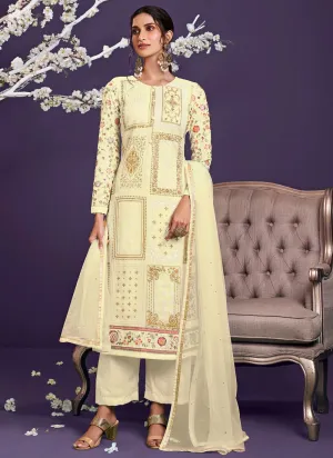 Lime Yellow Pakistani Style Georgette Embroidered Salwar Suit