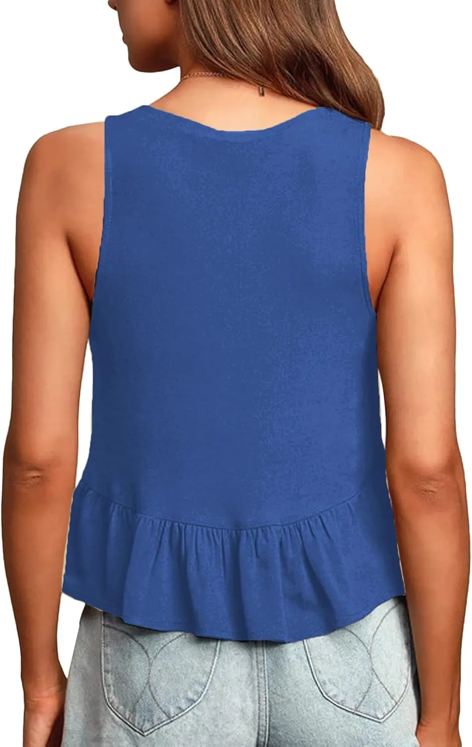 LYANER Women's Casual V Neck Peplum Ruffle Hem Sleeveless Babydoll Tank Top