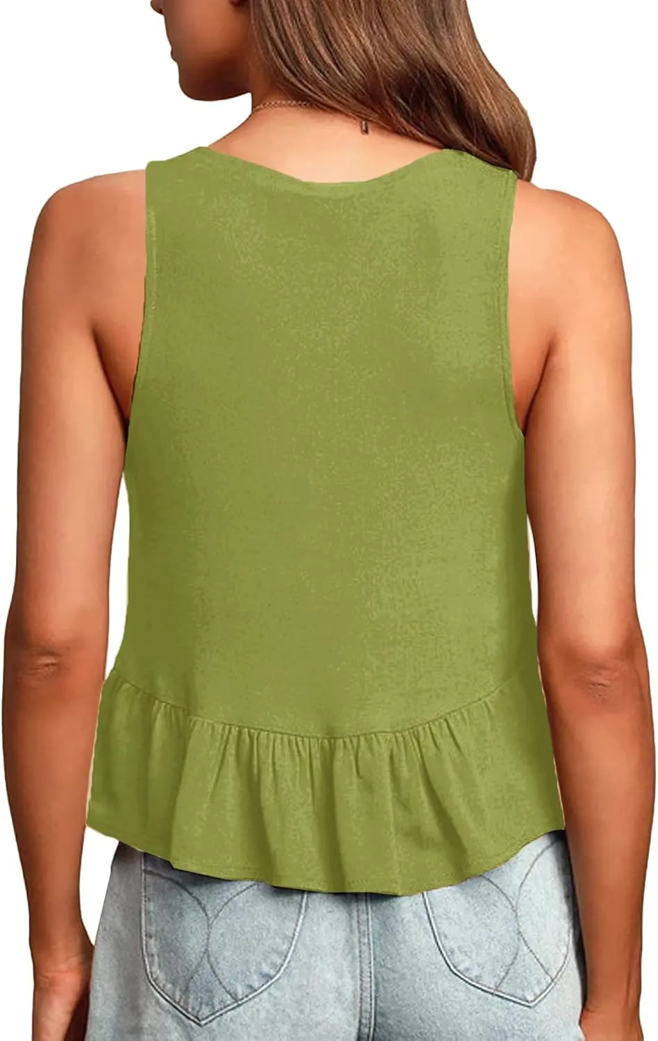 LYANER Women's Casual V Neck Peplum Ruffle Hem Sleeveless Babydoll Tank Top