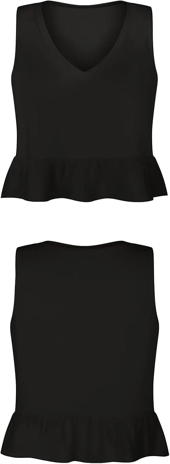 LYANER Women's Casual V Neck Peplum Ruffle Hem Sleeveless Babydoll Tank Top