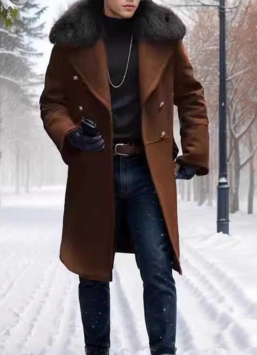 Maiyifu-GJ Men's Winter Wool Blend Trench Coat Mid-Length Double Breasted Pea Coats Casual Business Long Jackets Overcoat