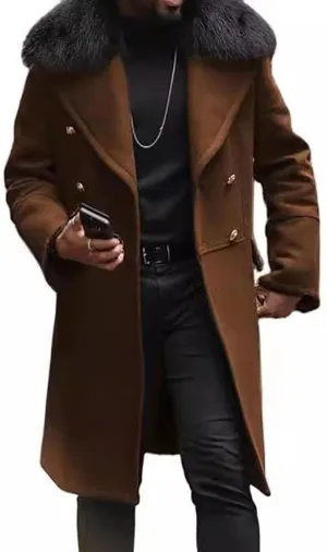 Maiyifu-GJ Men's Winter Wool Blend Trench Coat Mid-Length Double Breasted Pea Coats Casual Business Long Jackets Overcoat