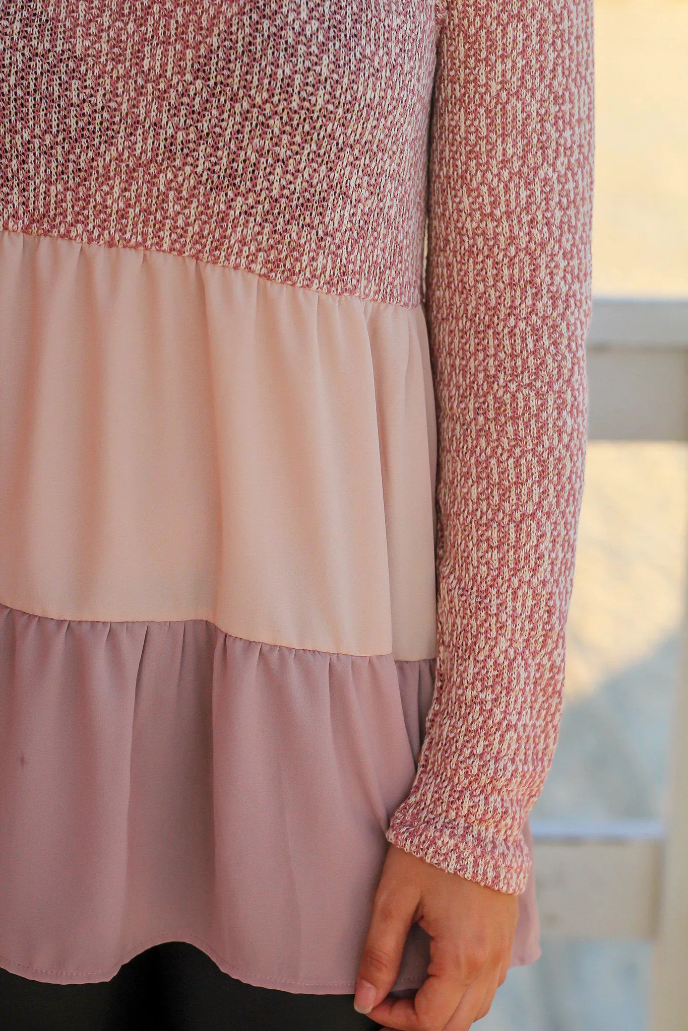 Mauve Color Block Top with Long Sleeves