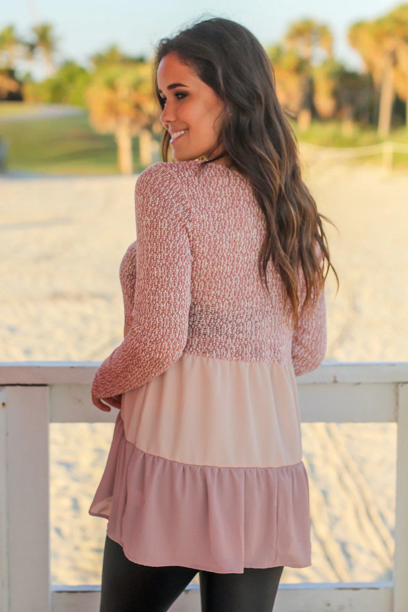 Mauve Color Block Top with Long Sleeves
