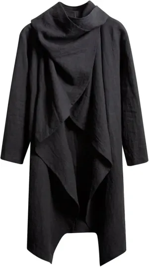 Mens Cotton Linen Poncho Cape Coats Casual Long Sleeve Cardigan Long Jacket Fall Winter Lightweight Baggy Outwear Top