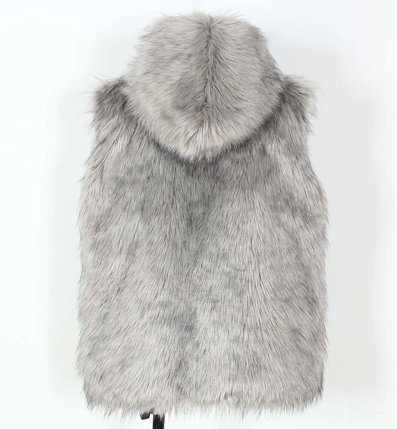 Mens Faux Fur Vest Open Front Sleeveless Hooded Cardigan Fluffy Plush Winter Fashion Faux Fur Hoodie Jackets