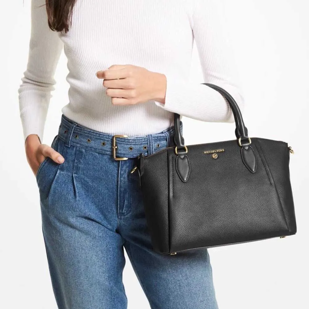 Michael Kors Sienna Peled Leather Tote Bag, Black