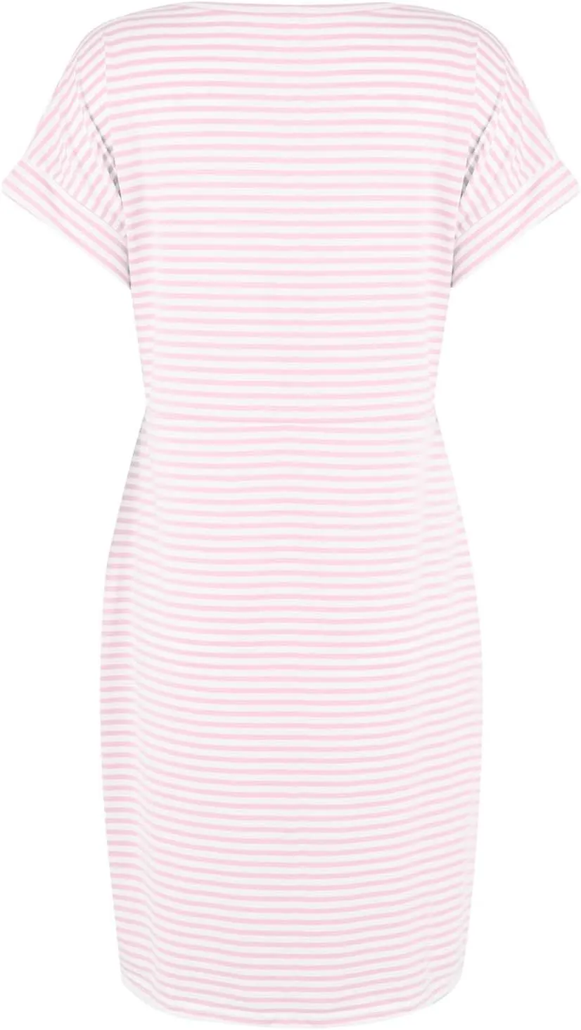 midelxp T Shirt Dresses for Women 2024 Trendy Tie Waist Striped Dress with Pockets Casual Crewneck Short Sleeve Midi Dress