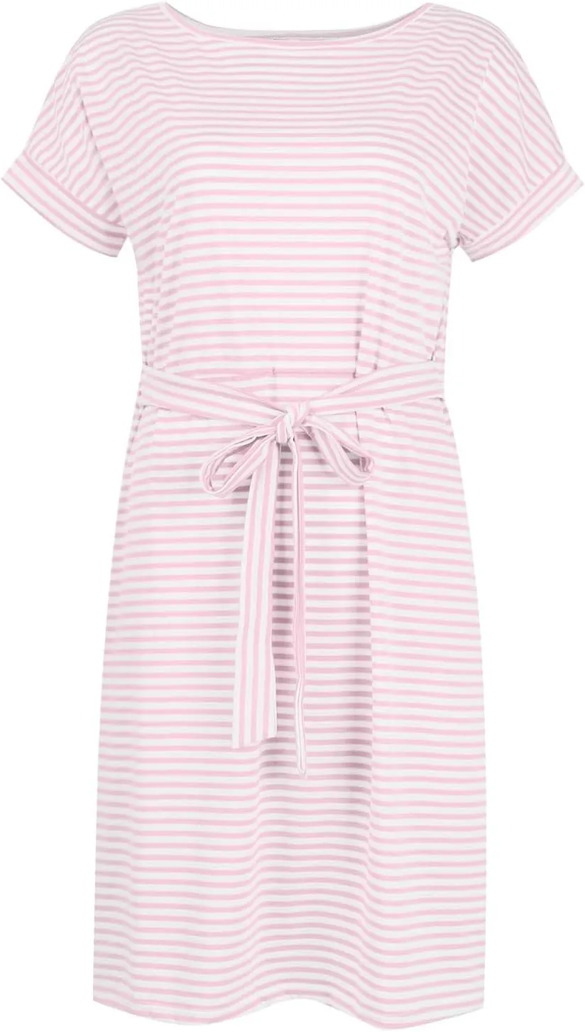 midelxp T Shirt Dresses for Women 2024 Trendy Tie Waist Striped Dress with Pockets Casual Crewneck Short Sleeve Midi Dress