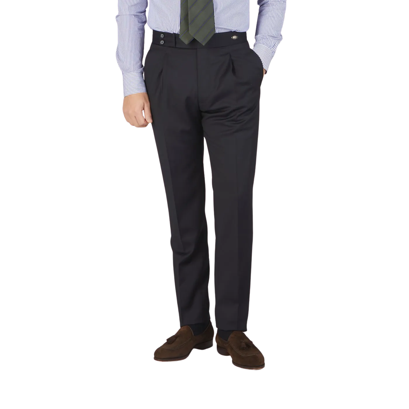 Midnight Navy Super 110s Wool Pleat Trousers