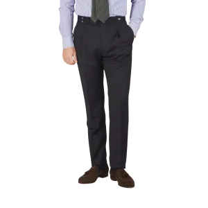 Midnight Navy Super 110s Wool Pleat Trousers