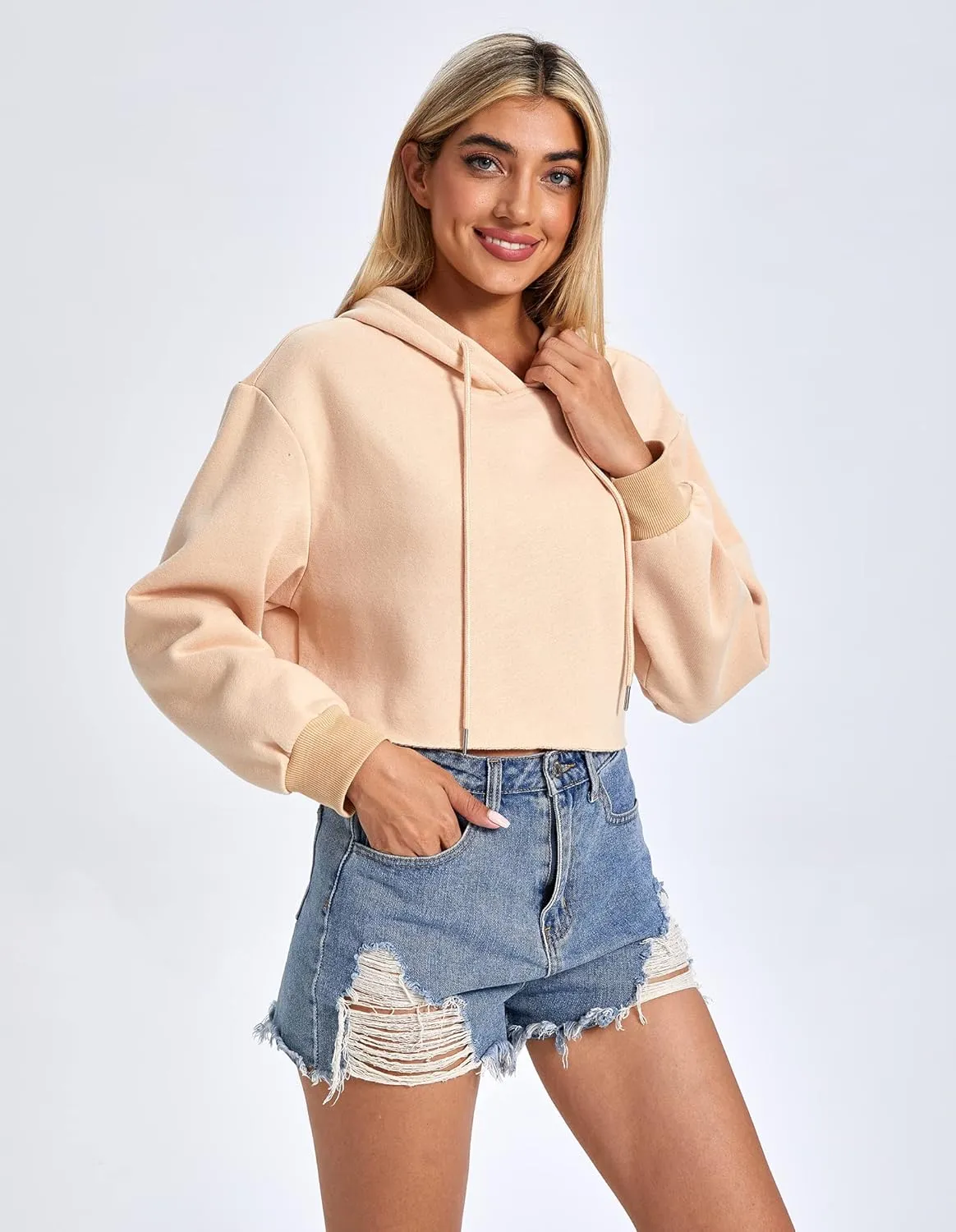 Milumia Women Long Sleeve Hoodie Crop Top Joggers Solid Drawstring Hooded Sweatshirt