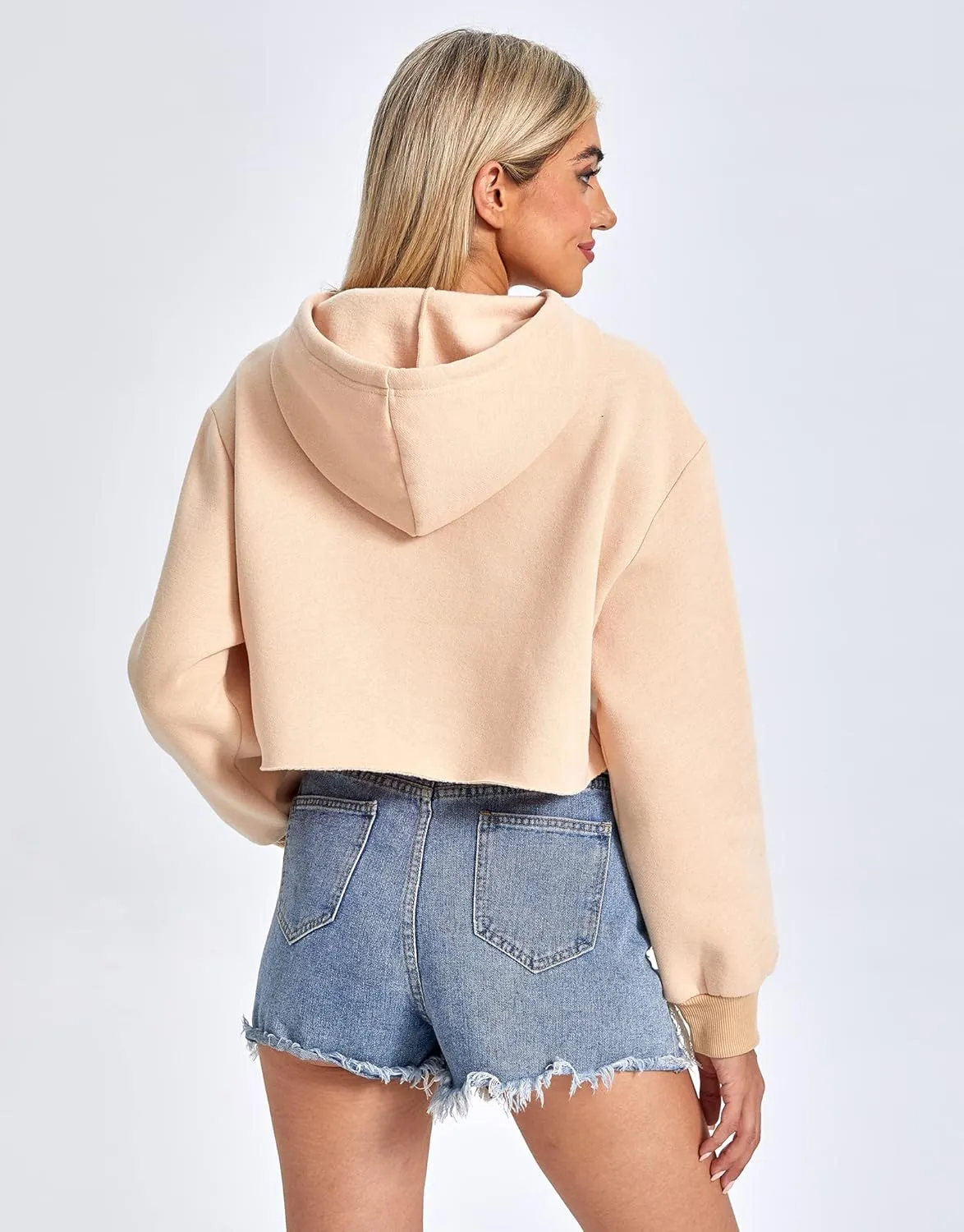 Milumia Women Long Sleeve Hoodie Crop Top Joggers Solid Drawstring Hooded Sweatshirt