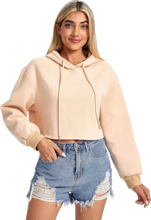 Milumia Women Long Sleeve Hoodie Crop Top Joggers Solid Drawstring Hooded Sweatshirt
