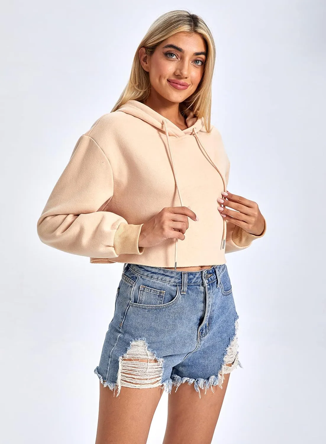 Milumia Women Long Sleeve Hoodie Crop Top Joggers Solid Drawstring Hooded Sweatshirt