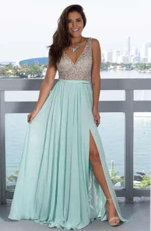 Mint Maxi Dress with Silver Jewels