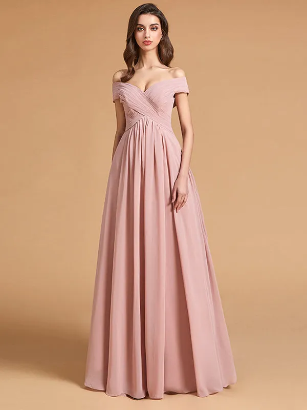 Modern A Line Off The Shoulder Bridesmaid Maxi dresses with Pocket