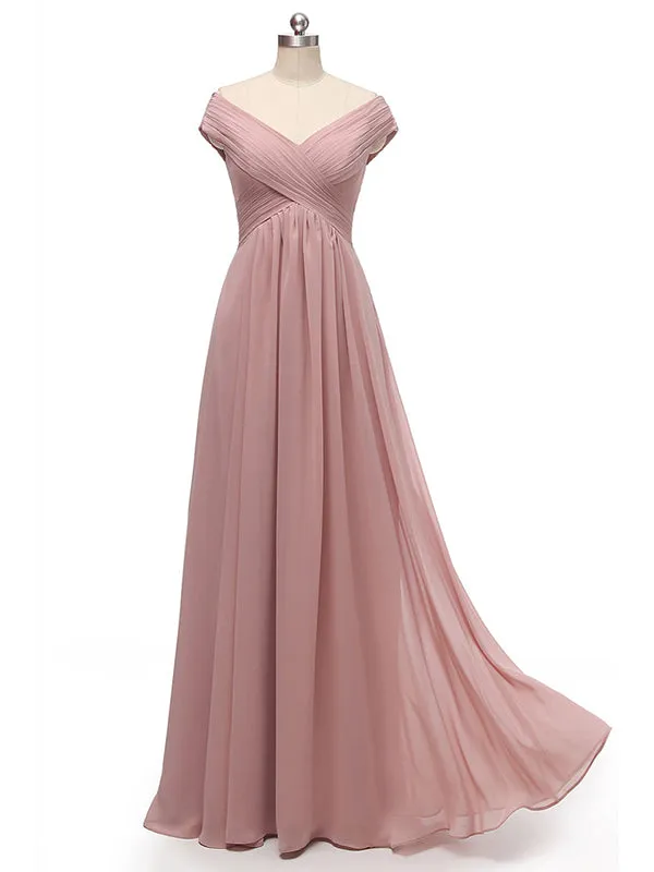 Modern A Line Off The Shoulder Bridesmaid Maxi dresses with Pocket
