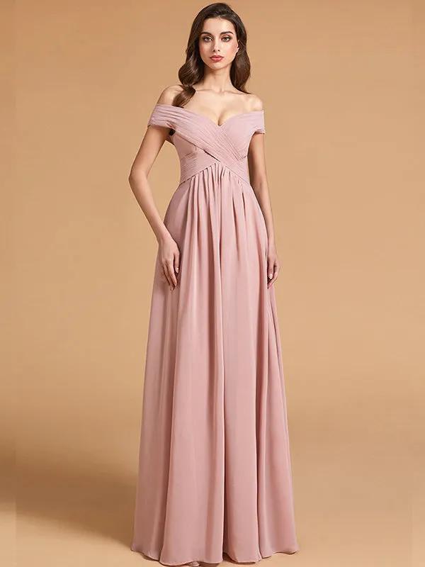Modern A Line Off The Shoulder Bridesmaid Maxi dresses with Pocket