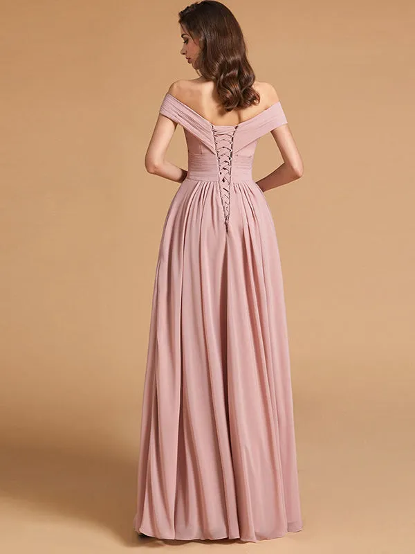 Modern A Line Off The Shoulder Bridesmaid Maxi dresses with Pocket