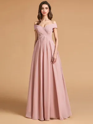 Modern A Line Off The Shoulder Bridesmaid Maxi dresses with Pocket