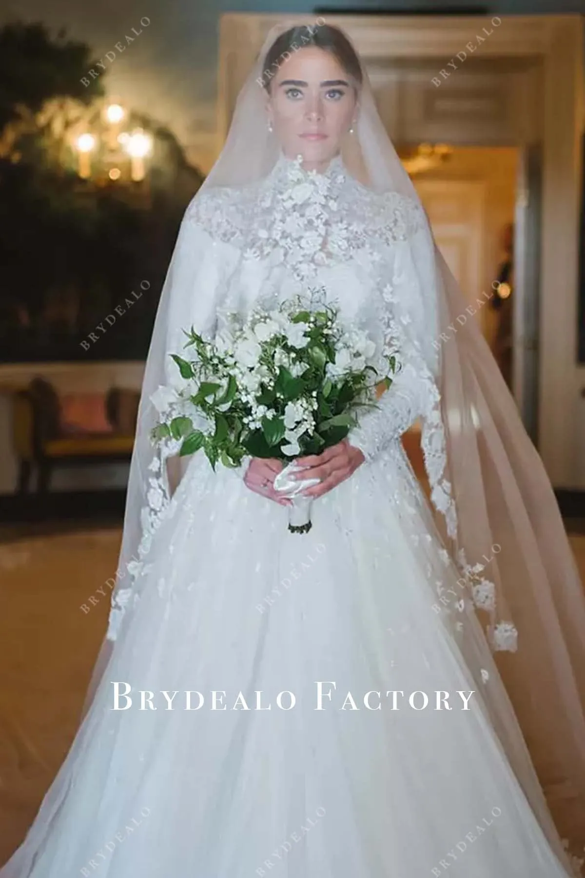 Naomi Biden Custom Lace White Long Sleeve Ball Gown Wedding Dress