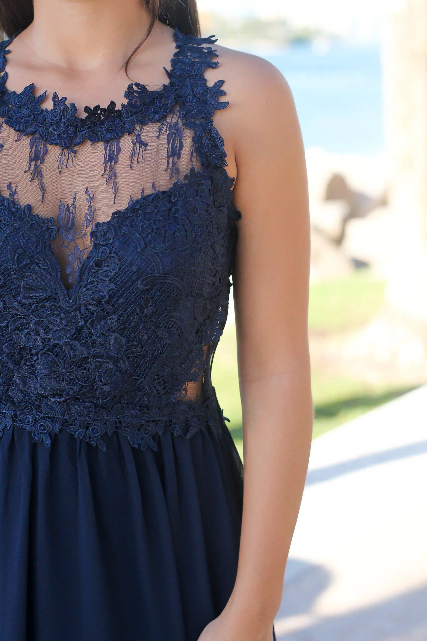 Navy Maxi Dress with Lace Top