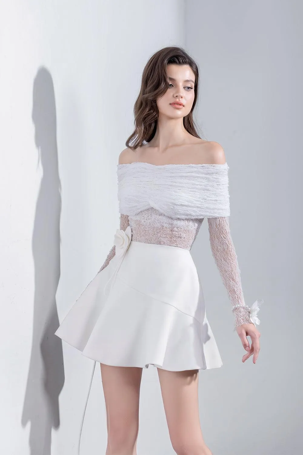 Nyla A-line Flower Applique Polycotton Mini Skirt