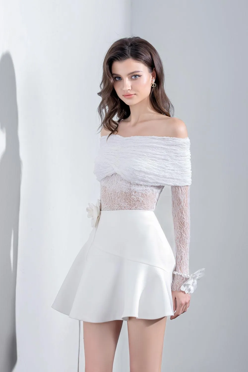 Nyla A-line Flower Applique Polycotton Mini Skirt