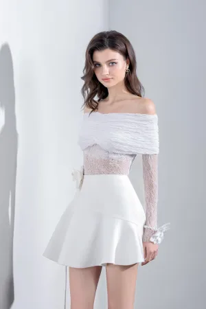 Nyla A-line Flower Applique Polycotton Mini Skirt