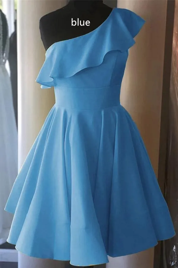 One Shoulder Ruffled Short Prom Dress Yellow Homecoming Dress  PD342